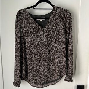 LOFT Brown and White Buttoned Blouse